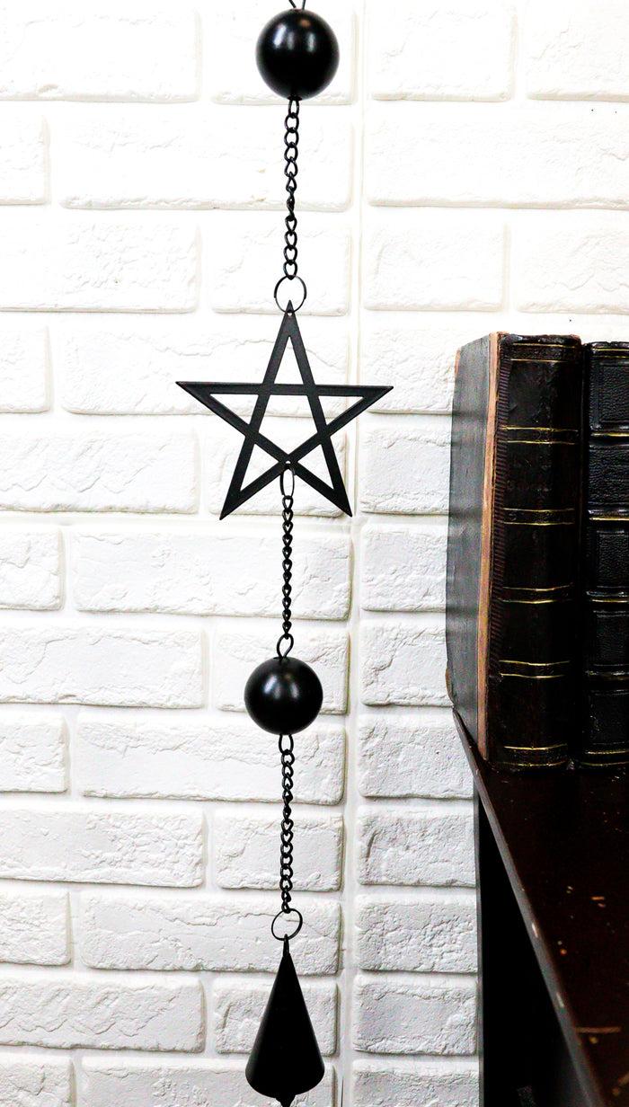 Wicca Occult Pentagram Pentacle Stars Black Coated Steel Metal Wind Chime Mobile