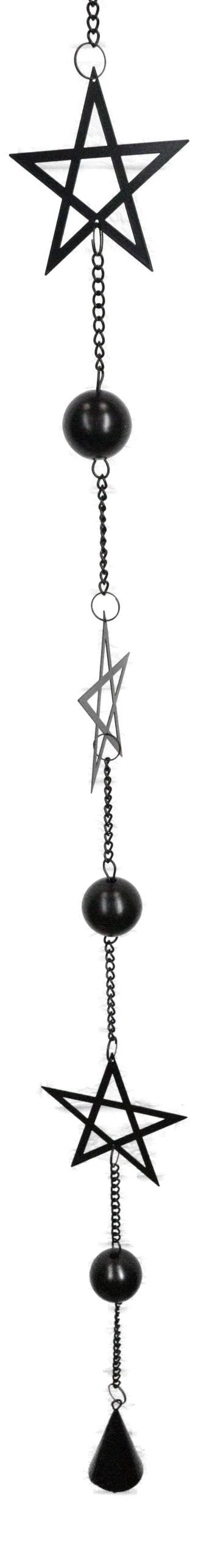 Wicca Occult Pentagram Pentacle Stars Black Coated Steel Metal Wind Chime Mobile
