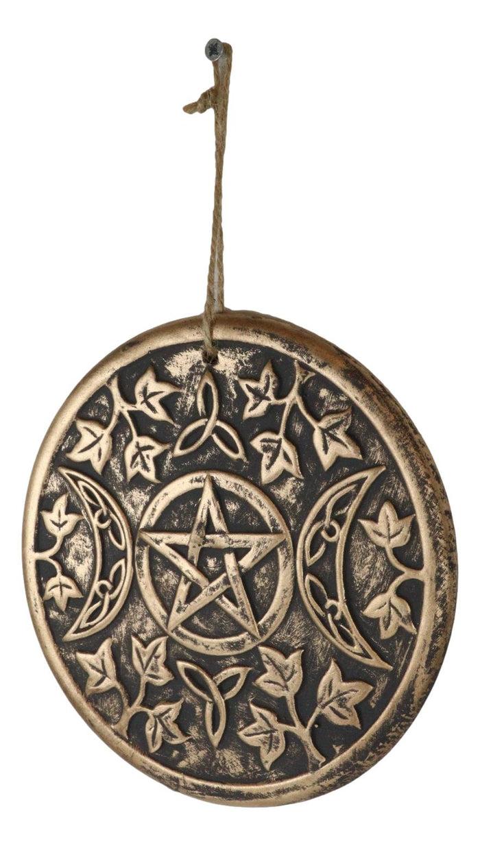 Wicca Occult Sacred Triple Moon Goddess Pentagram Terracotta Wall Decor Plaque
