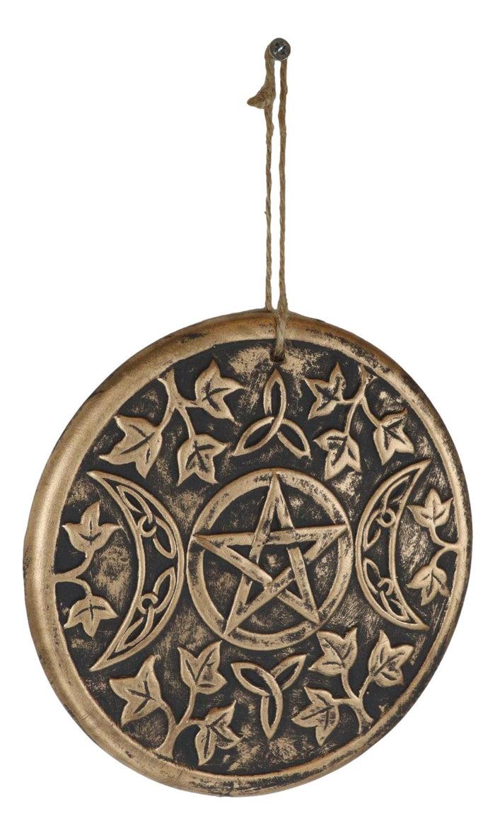 Wicca Occult Sacred Triple Moon Goddess Pentagram Terracotta Wall Decor Plaque