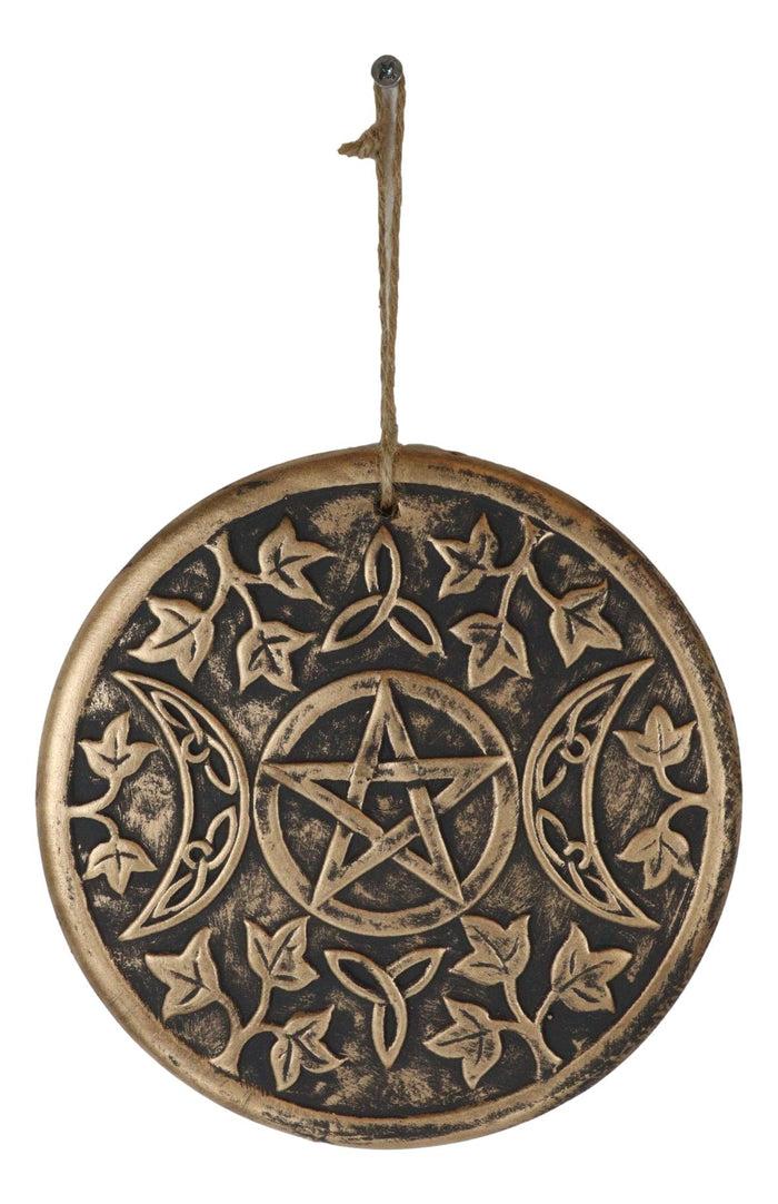 Wicca Occult Sacred Triple Moon Goddess Pentagram Terracotta Wall Decor Plaque