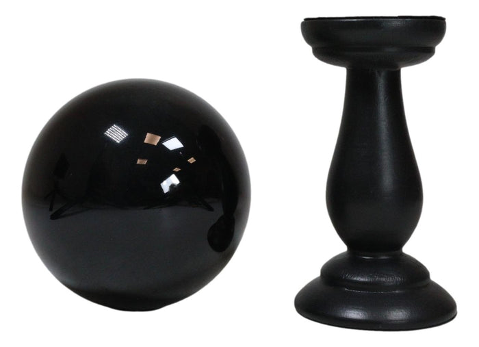 Wicca Occult Witchcraft Witch Black Crystal Glass Gazing Ball On Stand Decor