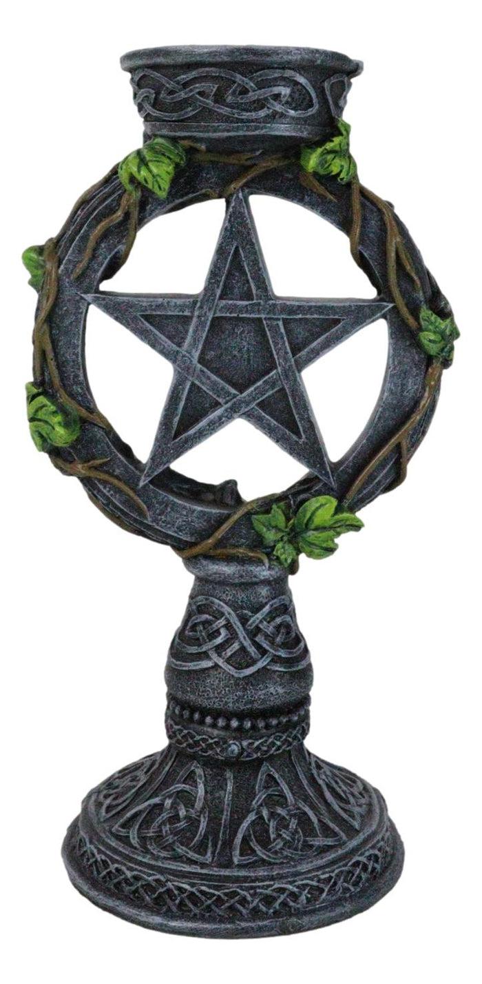 Wicca Pentagram Star In Circle With Celtic Knotwork Ivy Vine Votive Candleholder