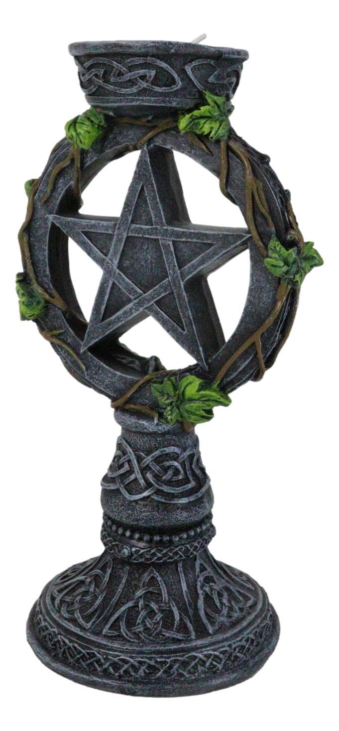 Wicca Pentagram Star In Circle With Celtic Knotwork Ivy Vine Votive Candleholder