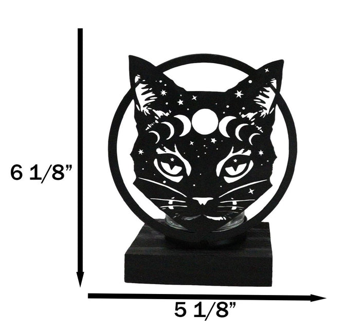 Wicca Phases Of The Moon Celestial Black Cat Metal Votive T-Lite Candle Holder