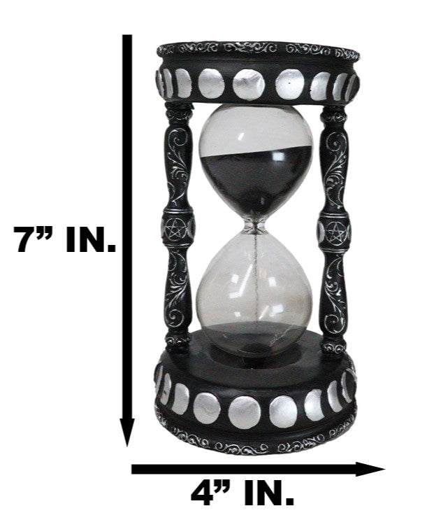 Wicca Phases Of The Moon Pentagram Black Cat Invertible Glass Mystic Sand Timer
