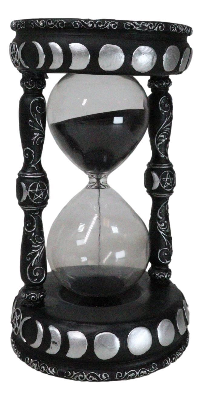 Wicca Phases Of The Moon Pentagram Black Cat Invertible Glass Mystic Sand Timer