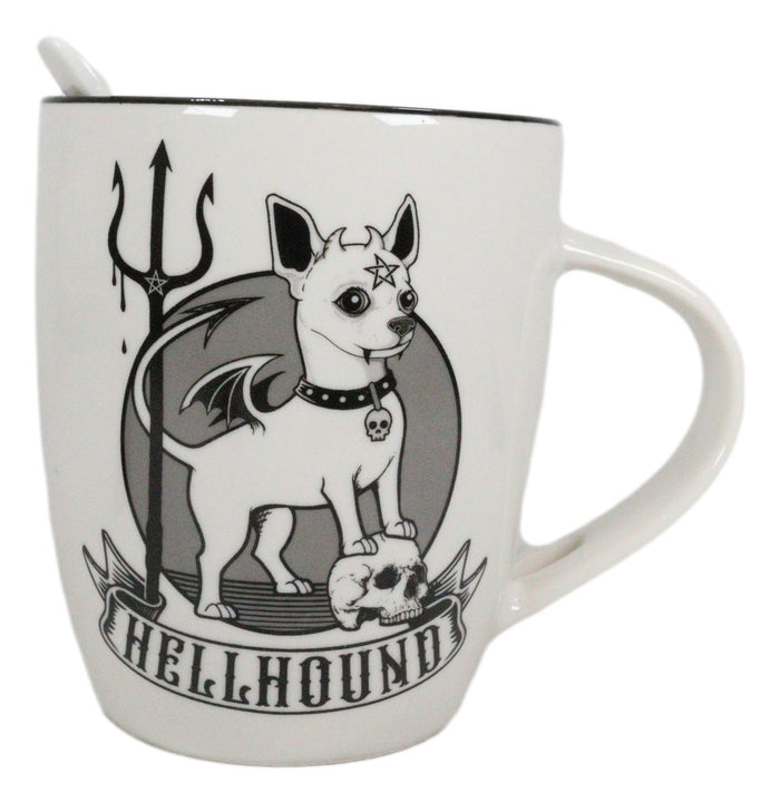Wicca Sacred Hellhound Pentagram Devil Dog Porcelain Mug With Spoon Set 13oz