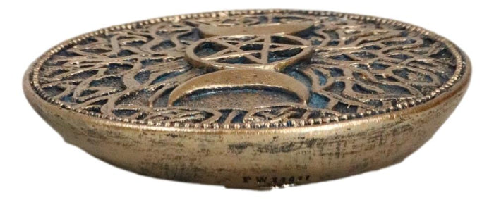 Wicca Sacred Knotwork Triple Moon Pentagram Round Incense Holder Burner
