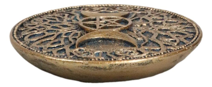 Wicca Sacred Knotwork Triple Moon Pentagram Round Incense Holder Burner