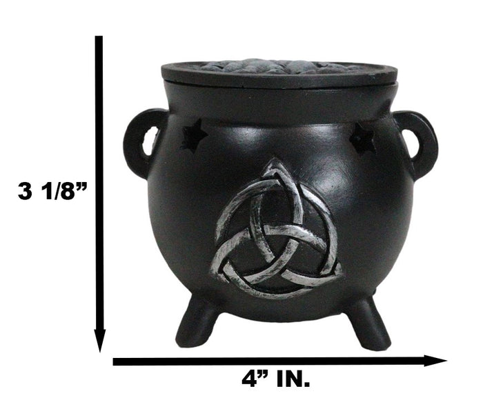 Wicca Sacred Triquetra Symbol Stars Cutout Witch Cauldron Incense Cone Burner