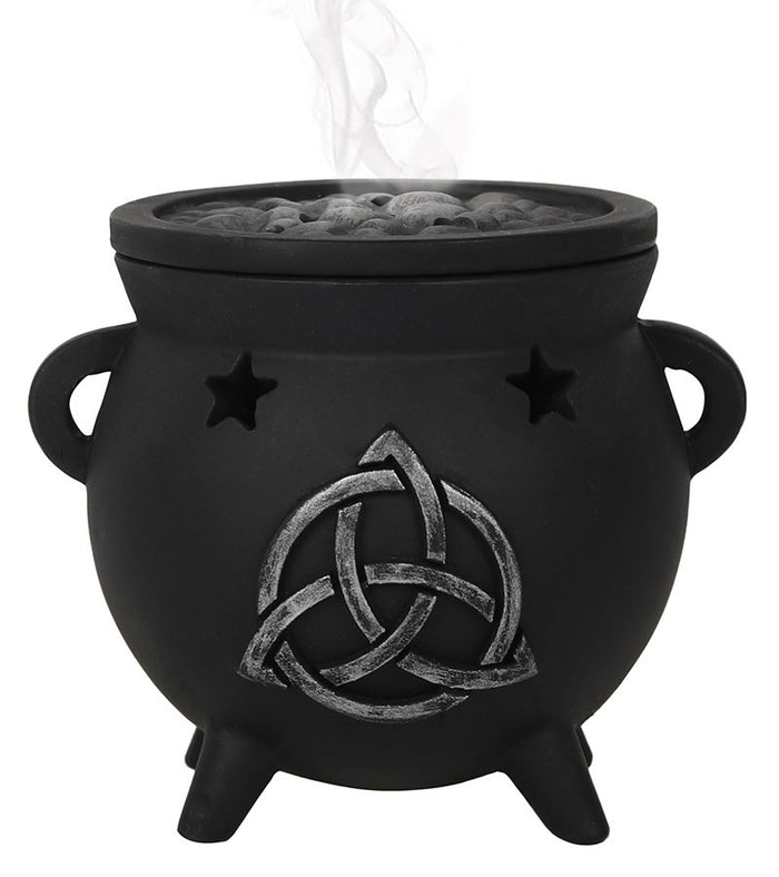 Wicca Sacred Triquetra Symbol Stars Cutout Witch Cauldron Incense Cone Burner