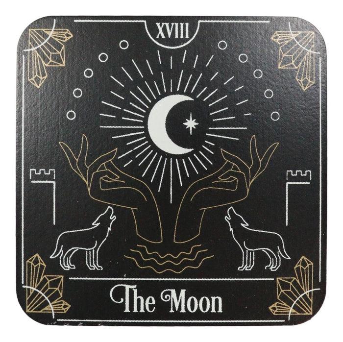 Wicca Tarot Card MDF Wood Coaster Set Of 4 Tiles With Cork Backing And Holder