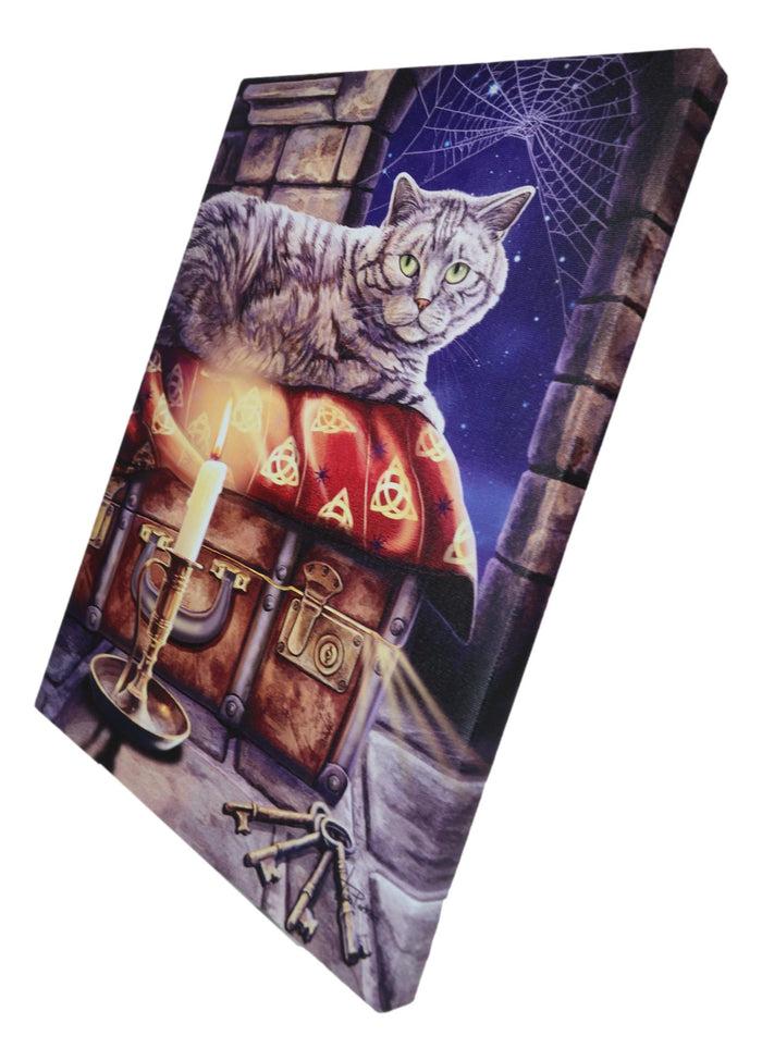 Wicca The Keeper Of Secrets Cat By Candle And Keys Wood Framed Canvas Wall Decor