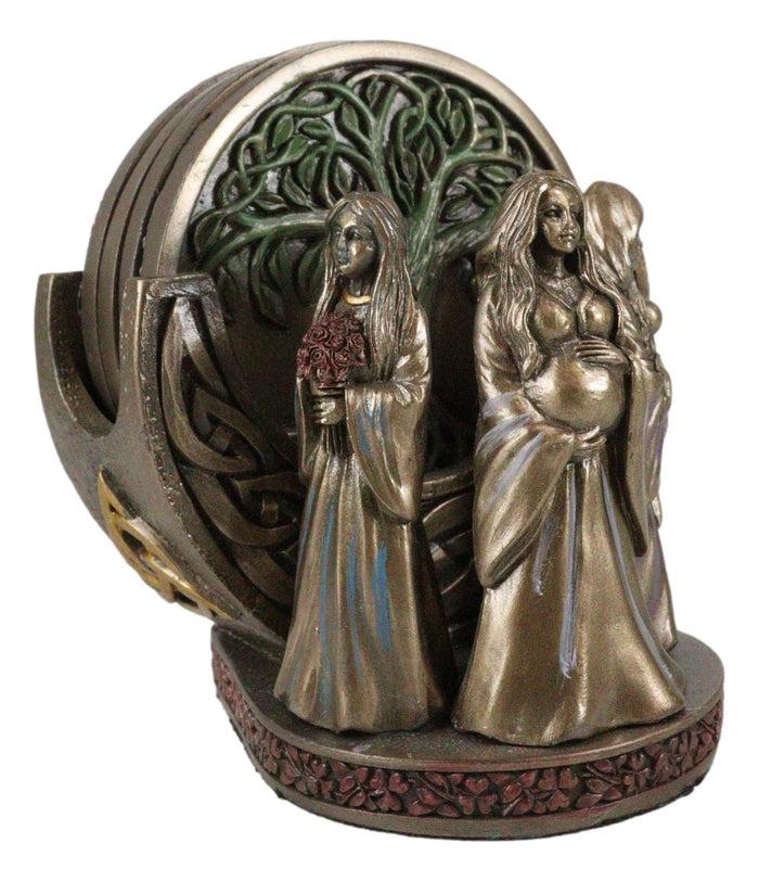 Wicca Triple Goddess Mother Maiden Crone Holder With Tree Of Life Coaster Set