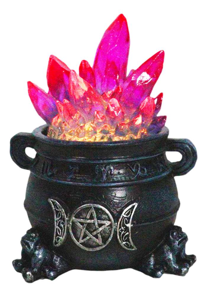 Wicca Triple Moon Pentagram And Zodiac Symbols LED Crystals Cauldron With Toads
