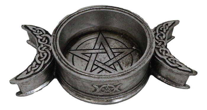 Wicca Triple Moon With Pentagram Circle Celtic Knotwork Crystals Or Candle Holder
