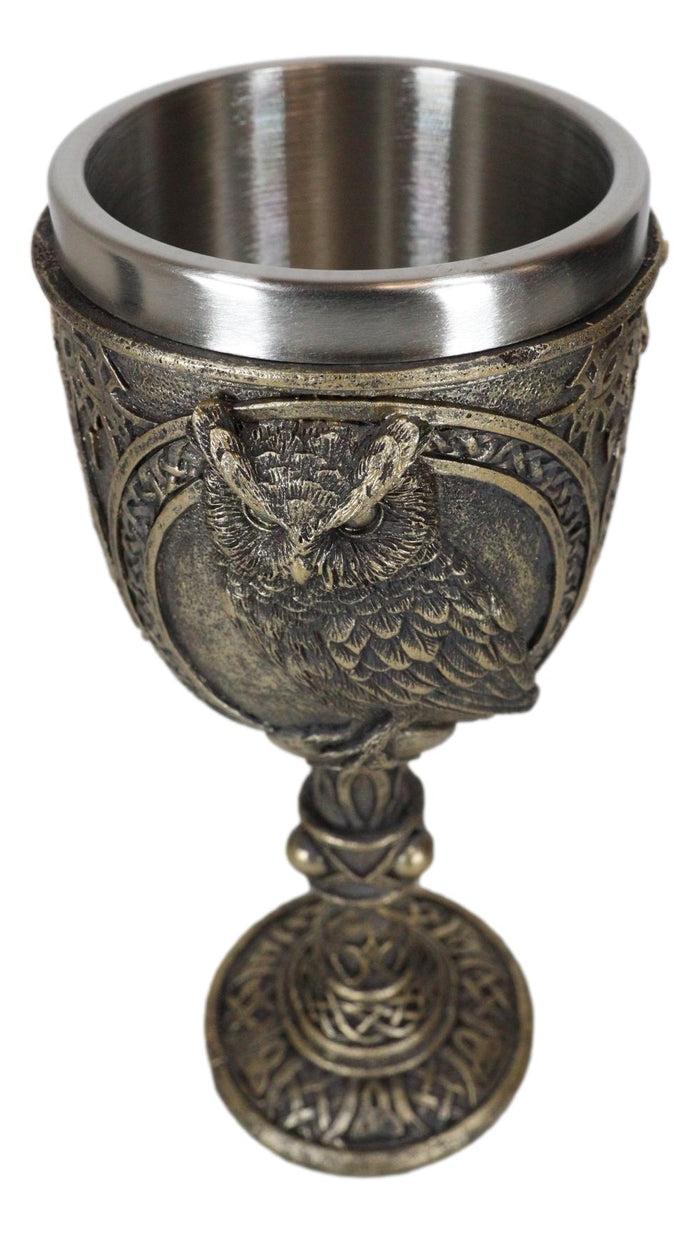 Wicca Wisdom Of The Woods Great Horned Owl Perching On Pentagram Wine Goblet