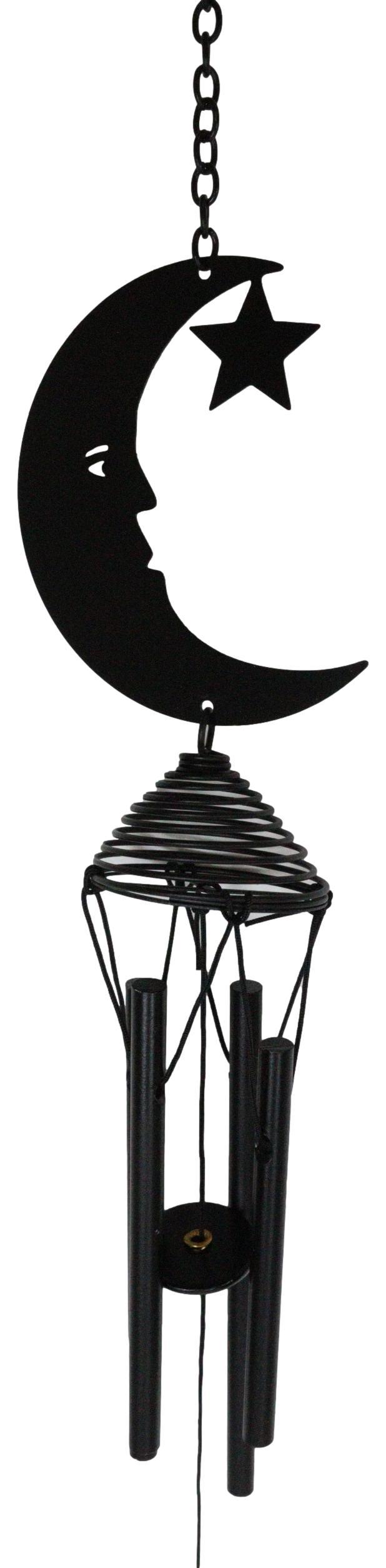 Wicca Witchcraft Crescent Moon Face With Star Coated Steel Metal Wind Chime