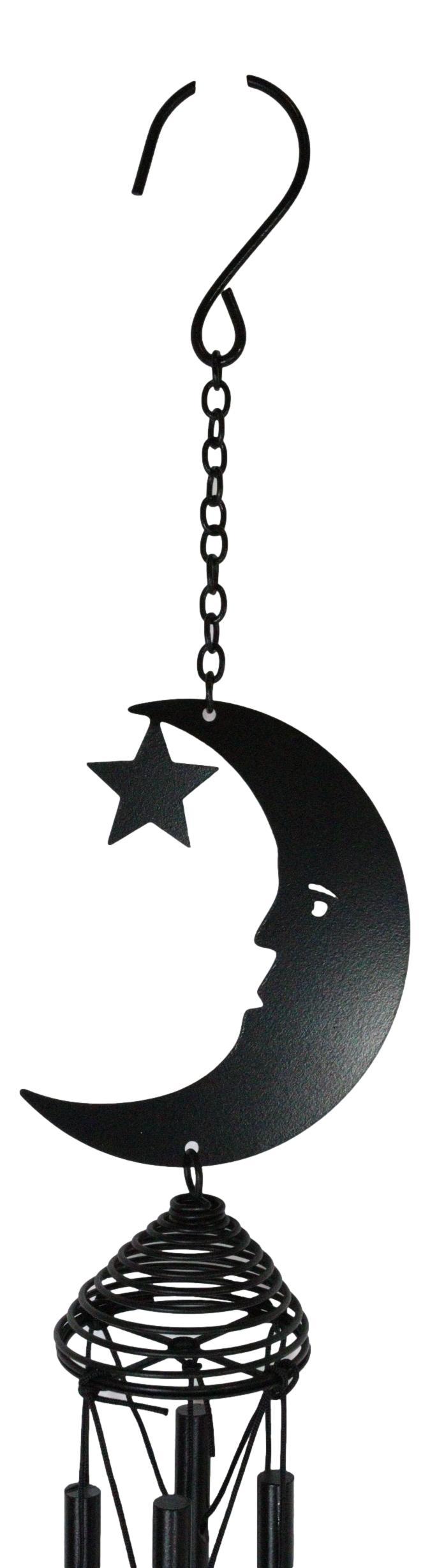 Wicca Witchcraft Crescent Moon Face With Star Coated Steel Metal Wind Chime