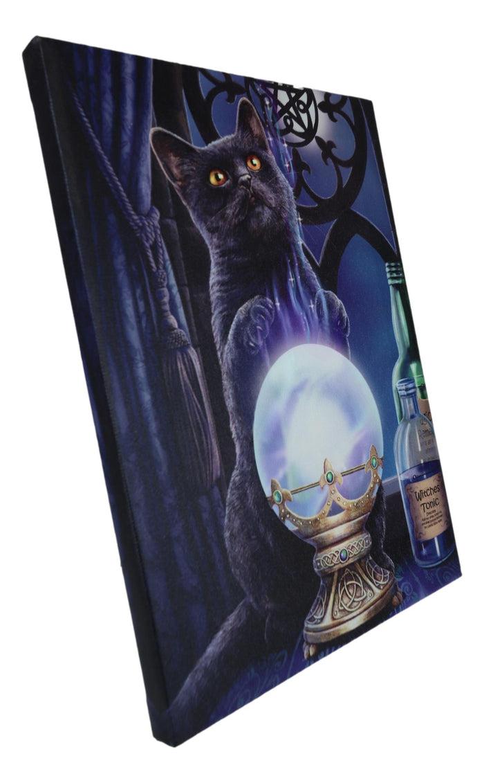 Wicca Witches Apprentice Black Cat By Gazing Ball Wood Framed Canvas Wall Decor