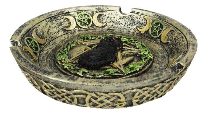 Wiccan Black Cat With Pentagram Triple Moon Celtic Knotwork Cigarette Ashtray