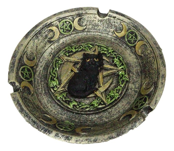 Wiccan Black Cat With Pentagram Triple Moon Celtic Knotwork Cigarette Ashtray