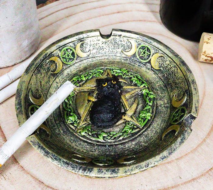Wiccan Black Cat With Pentagram Triple Moon Celtic Knotwork Cigarette Ashtray