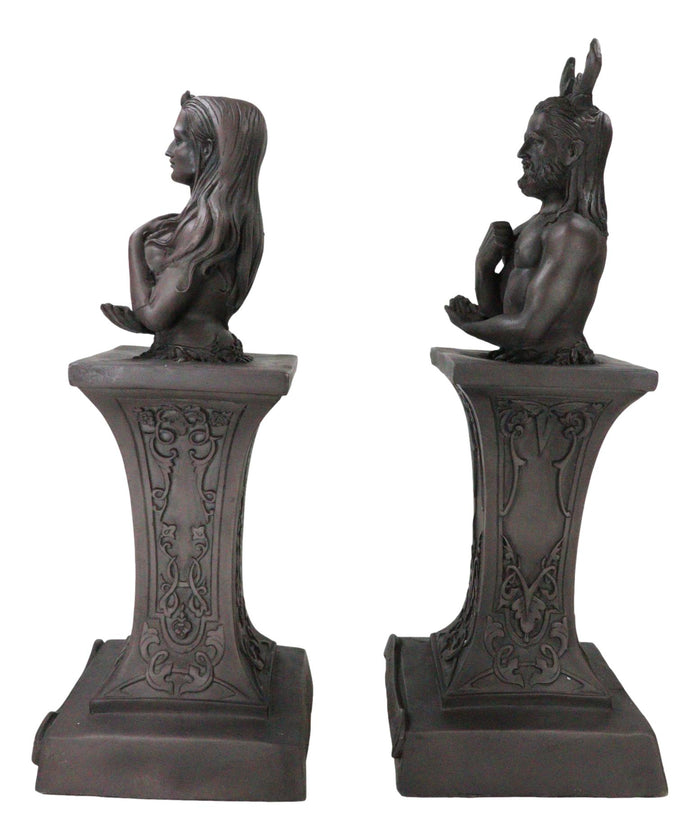 Wiccan Deity Horned God And Crescent Celestial Moon Goddess Herm Bust Sculpture