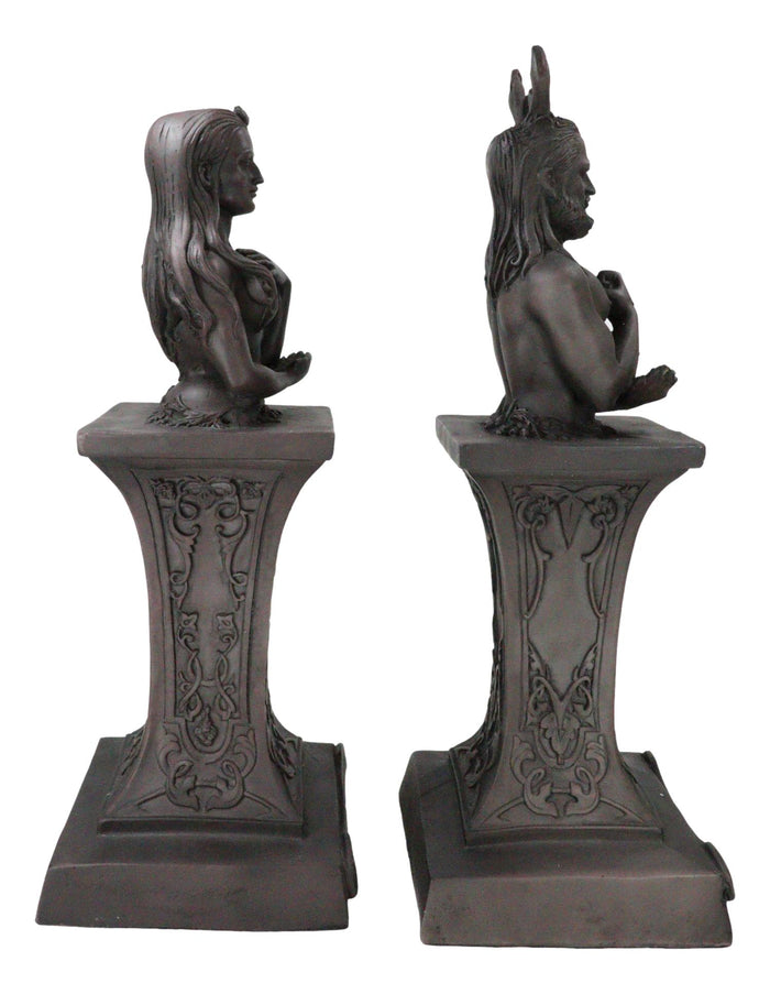 Wiccan Deity Horned God And Crescent Celestial Moon Goddess Herm Bust Sculpture