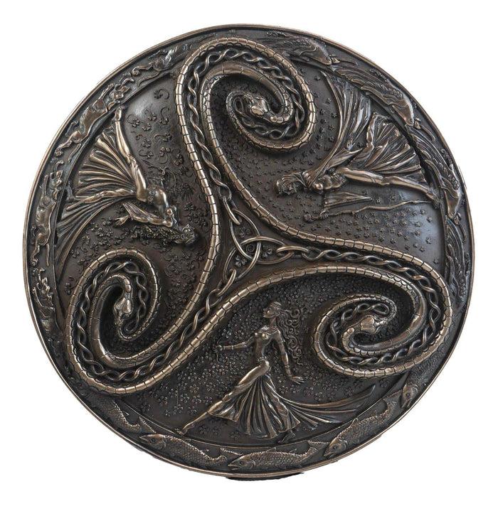 Wiccan Triple Goddess Triskele Spiral Serpent In Rune Circle Wall Plaque Decor