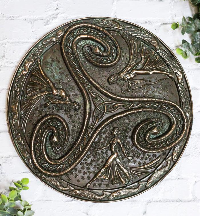 Wiccan Triple Goddess Triskele Spiral Serpent In Rune Circle Wall Plaque Decor
