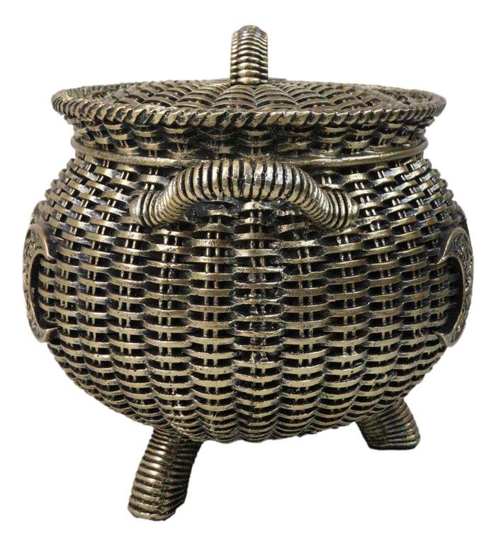 Wiccan Triple Moon Cauldron Pot In Wicker Finish Decorative Trinket Crystals Box