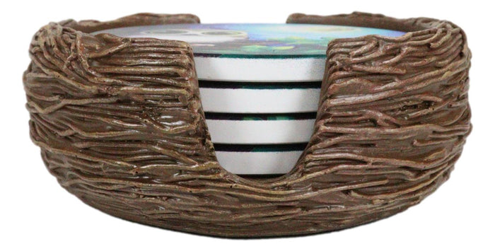 Wide Eyed Owl Perching On Tree Branch By Full Moon Starry Night Coaster Set