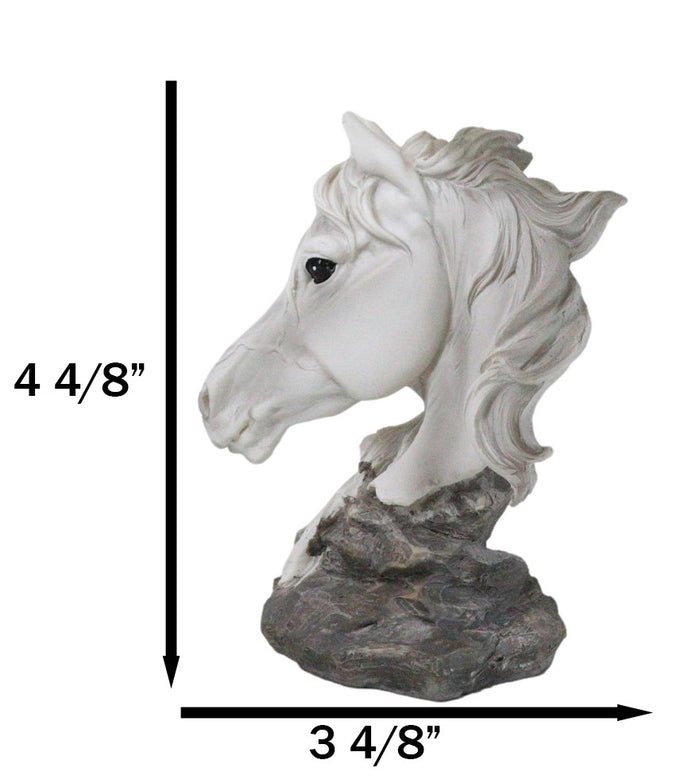 Wild And Free White Stallion Equine Horse Bust On Rocky Pillar Base Figurine