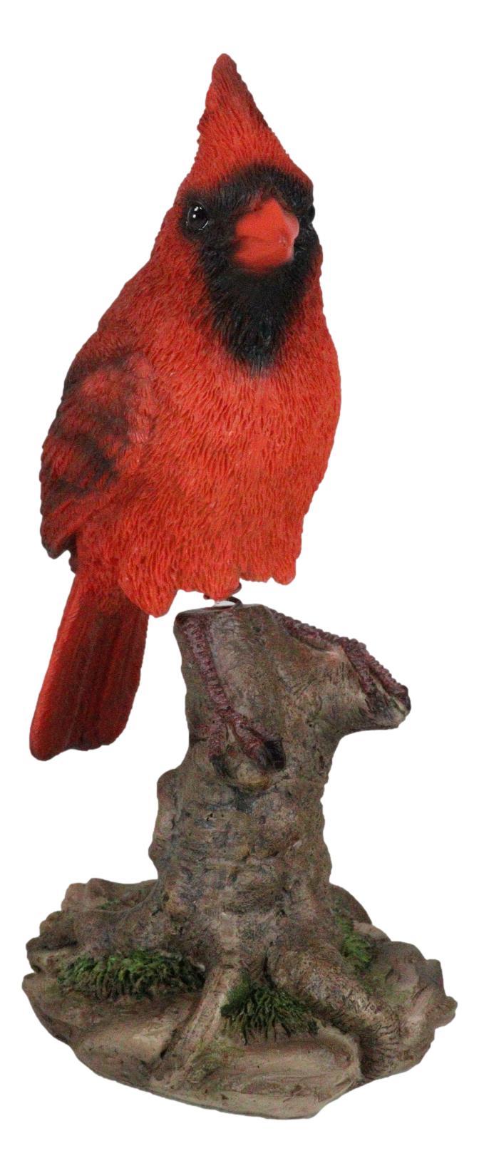 Wild Northern Red Cardinal Bird Perching On Tree Stump Spring Bouncing Figurine