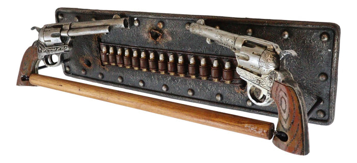 Wild Western Double Six Shooter Pistols With Bullets Wall Towel Holder