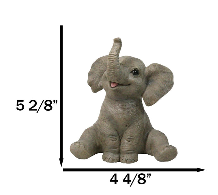 Wildlife African Savanna Elephant Young Calf With Trunk Up Figurine 5"