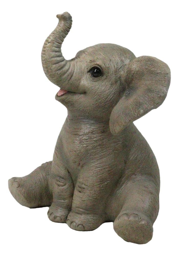 Wildlife African Savanna Elephant Young Calf With Trunk Up Figurine 5"
