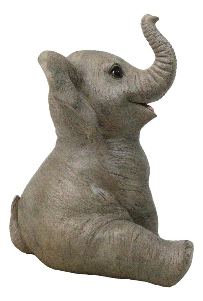Wildlife African Savanna Elephant Young Calf With Trunk Up Figurine 5"