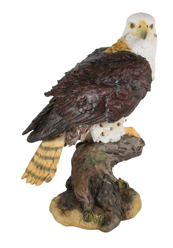 Wildlife Bald Eagle On Tree Stump Statue Birds Of Prey Figurine 10"H