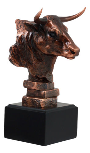 Wildlife Bull Bust Statue On Base Bronze Electroplated Figurine Stock Market