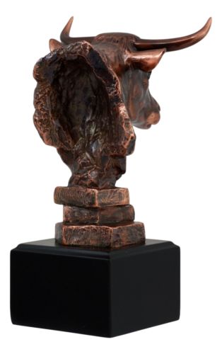 Wildlife Bull Bust Statue On Base Bronze Electroplated Figurine Stock Market