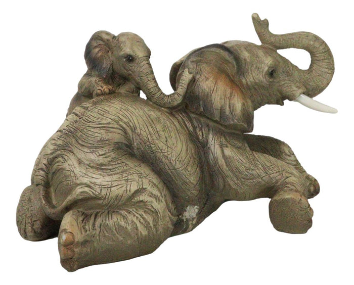 Wildlife Jungle Play Safari Savanna Elephant Father And Calf Resting Figurine