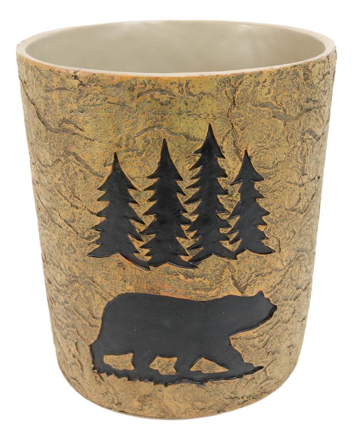 Wildlife Rustic Black Bear Roaming Pine Trees Forest Waste Basket Dry Trash Bin