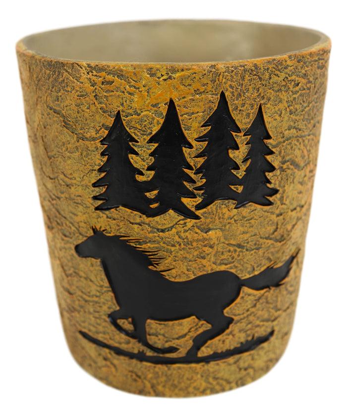 Wildlife Rustic Mustang Horse Pine Trees Forest Waste Basket Dry Trash Bin Decor