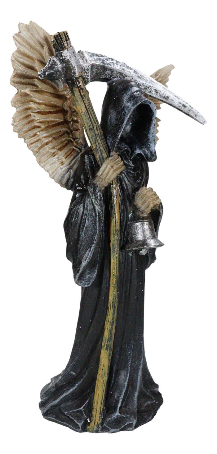 Winged Death Angel Grim Reaper With Scythe And Silver Toll Bell Figurine