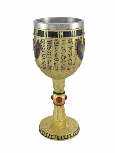 Winged Isis & Pharaoh King Tut Wine Goblets 6 Oz. Beverage Chalice Cup Set Of 2