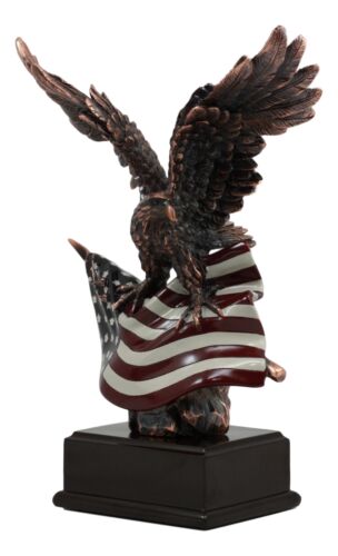Wings Of Glory Bald Eagle Clutching On American Flag Statue Bronze Electroplated