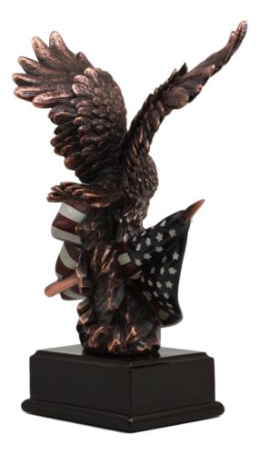 Wings Of Glory Bald Eagle Clutching On American Flag Statue Bronze Electroplated